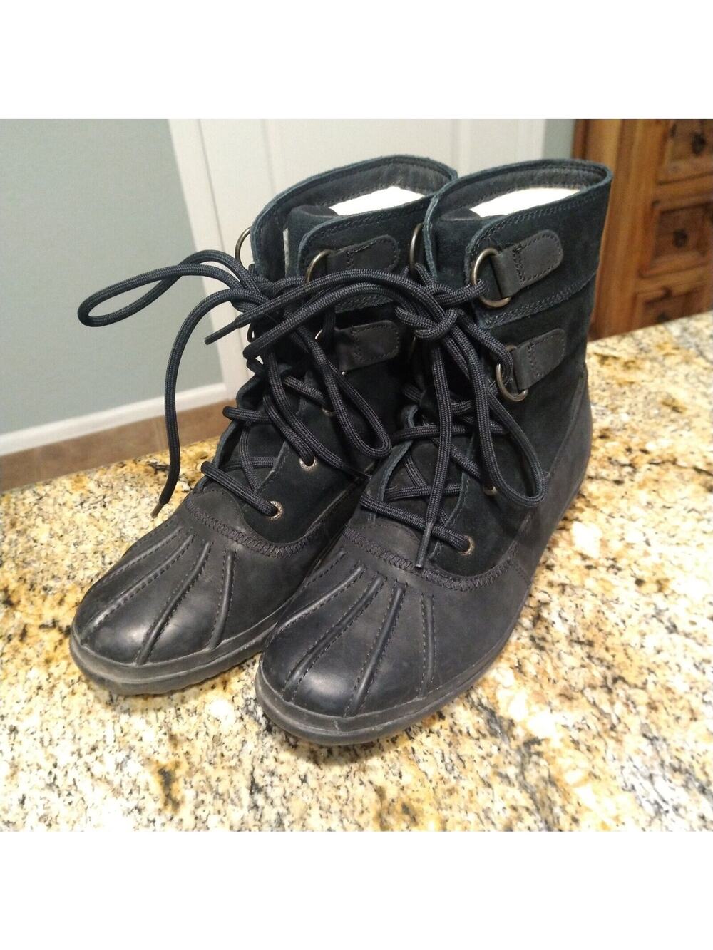 UGG Azaria Black Waterproof Suede Lace Up Leather Winter Boots 1017380 Women's 7